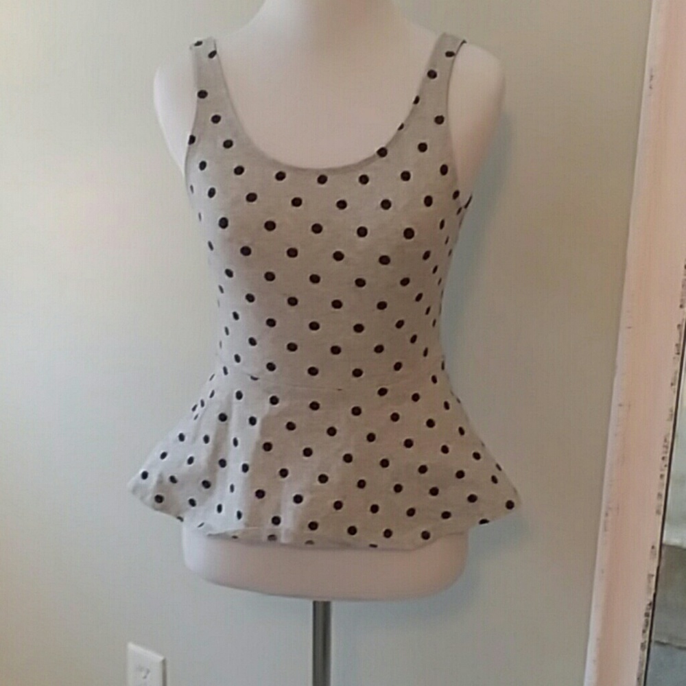 Grey and blue polka dot Express zip peplum tank